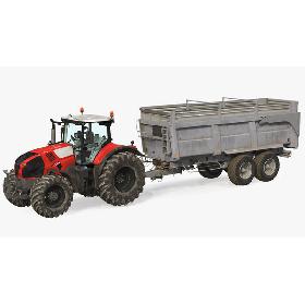 Tractor with Agricultural Trailer Rigged 3D